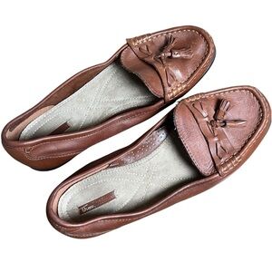 Thom Mcan Women’s Dacia Brown Leather Loafers Sz 9.5W Tassels Flat Dress Shoes